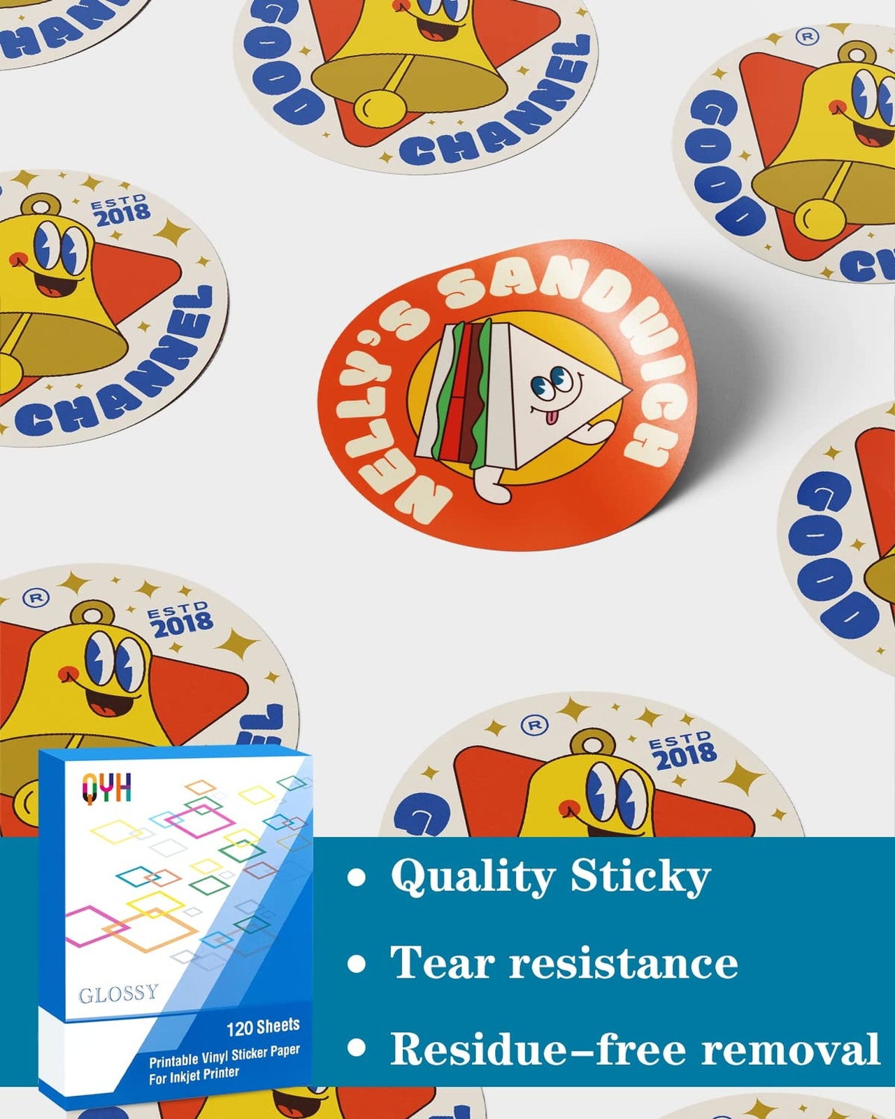 QYH Printable Vinyl Sticker Paper for Inkjet Printer Glossy 120 Sheets Adhsei…