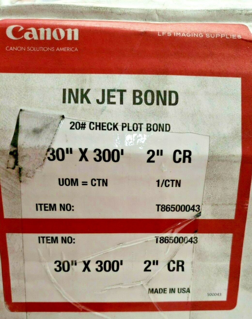 CANNON 30″ x 300′ 20# Plotter Paper, T86500043, 20# CHECK PLOT BOND