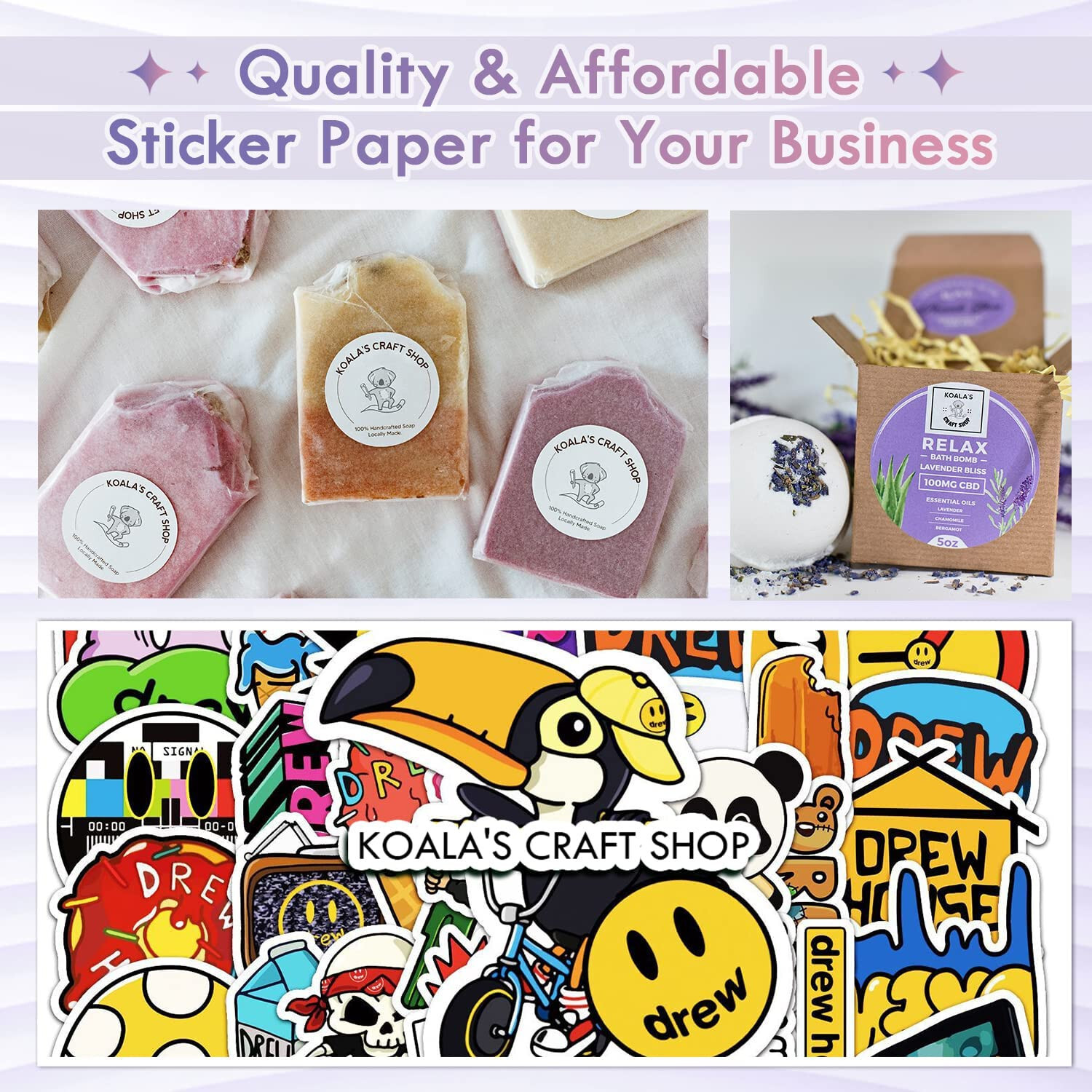 Koala Vinyl Sticker Paper fo Inkjet Glossy White Waterproof Sticker Paper 8.5×11