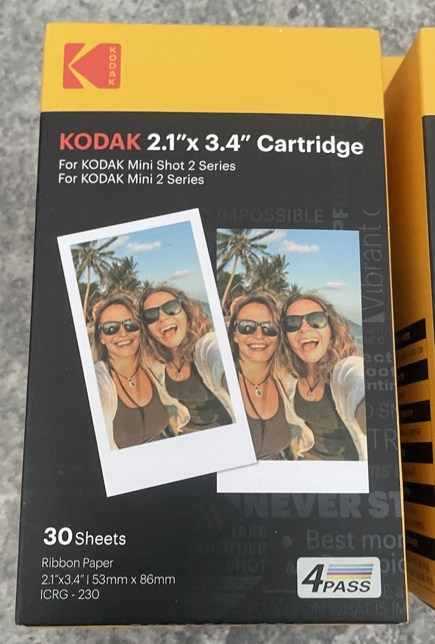 TWO Kodak 4Pass 2.1 x 3.4 Inches Film Cartridge 30 Sheets for Kodak Mini 2 Retro
