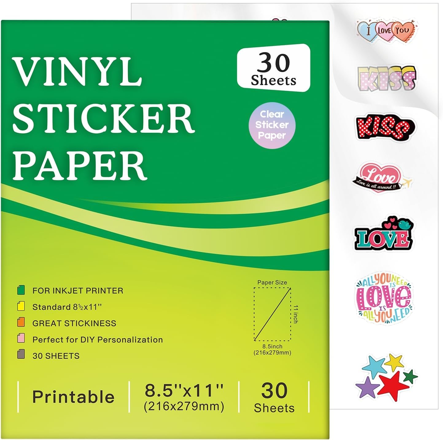 30 Sheets Printable Waterproof Clear Sticker Paper
