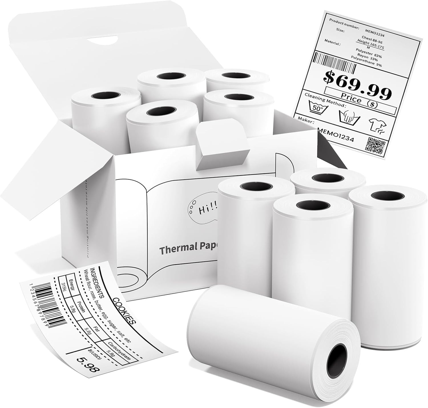 10 Rolls Mini Thermal Printer Sticker Paper,Thermal Sticker Paper 50 X 3.5m,Comp