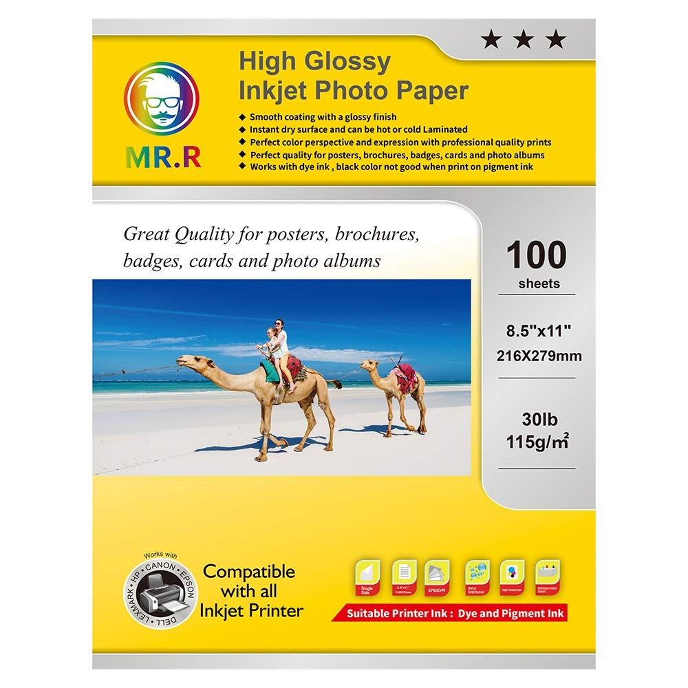 Single Side High Glossy Inkjet Photo Paper Letter Size 8.5″x11″ with 100 shee…