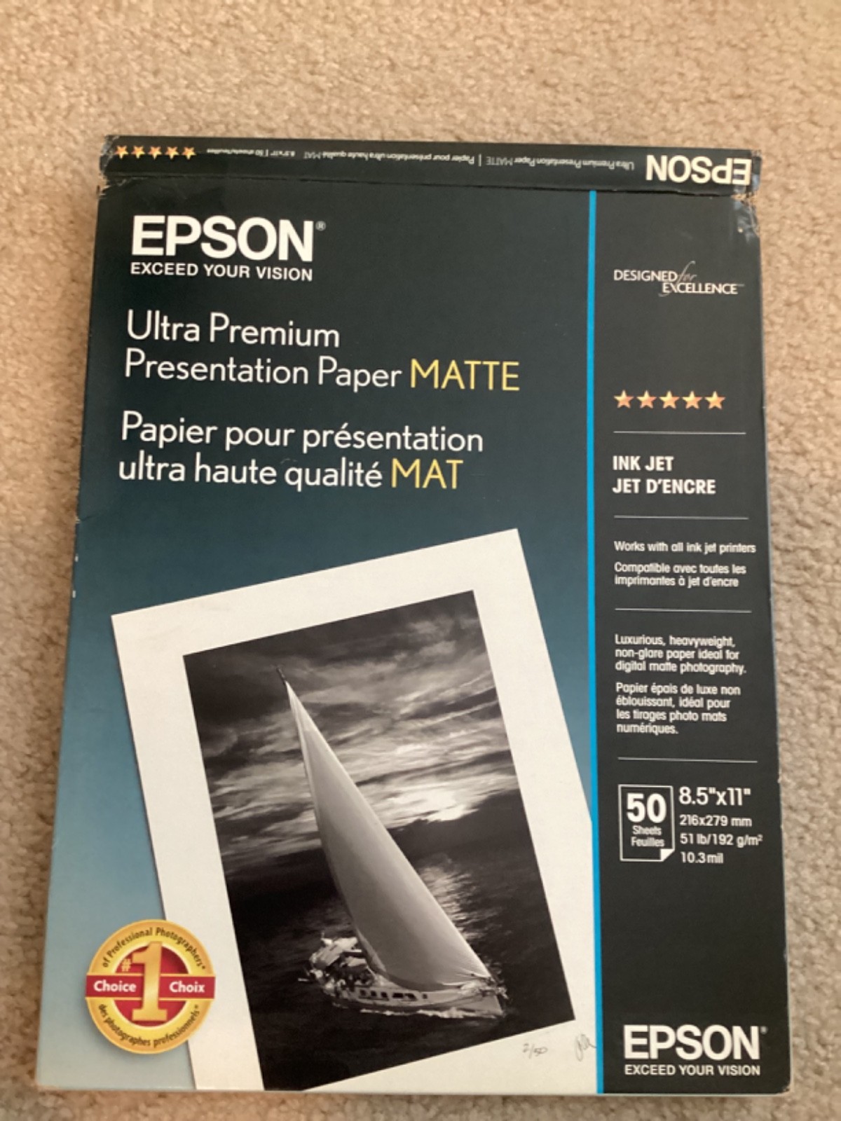 Brand New Epson Ultra Premium Presentation Paper Matte, 8.5″ x 11″, 50 Sheets