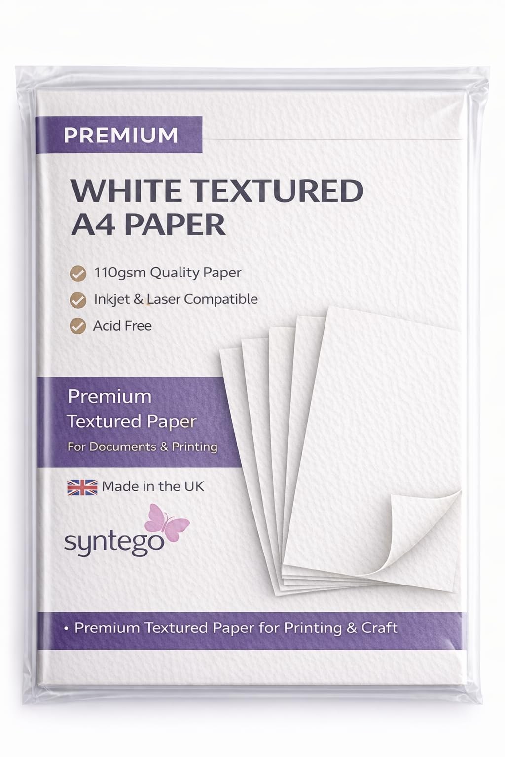 White Textured Paper A4 Size 120gsm Suitable For Inkjet Printers 100 Sheets