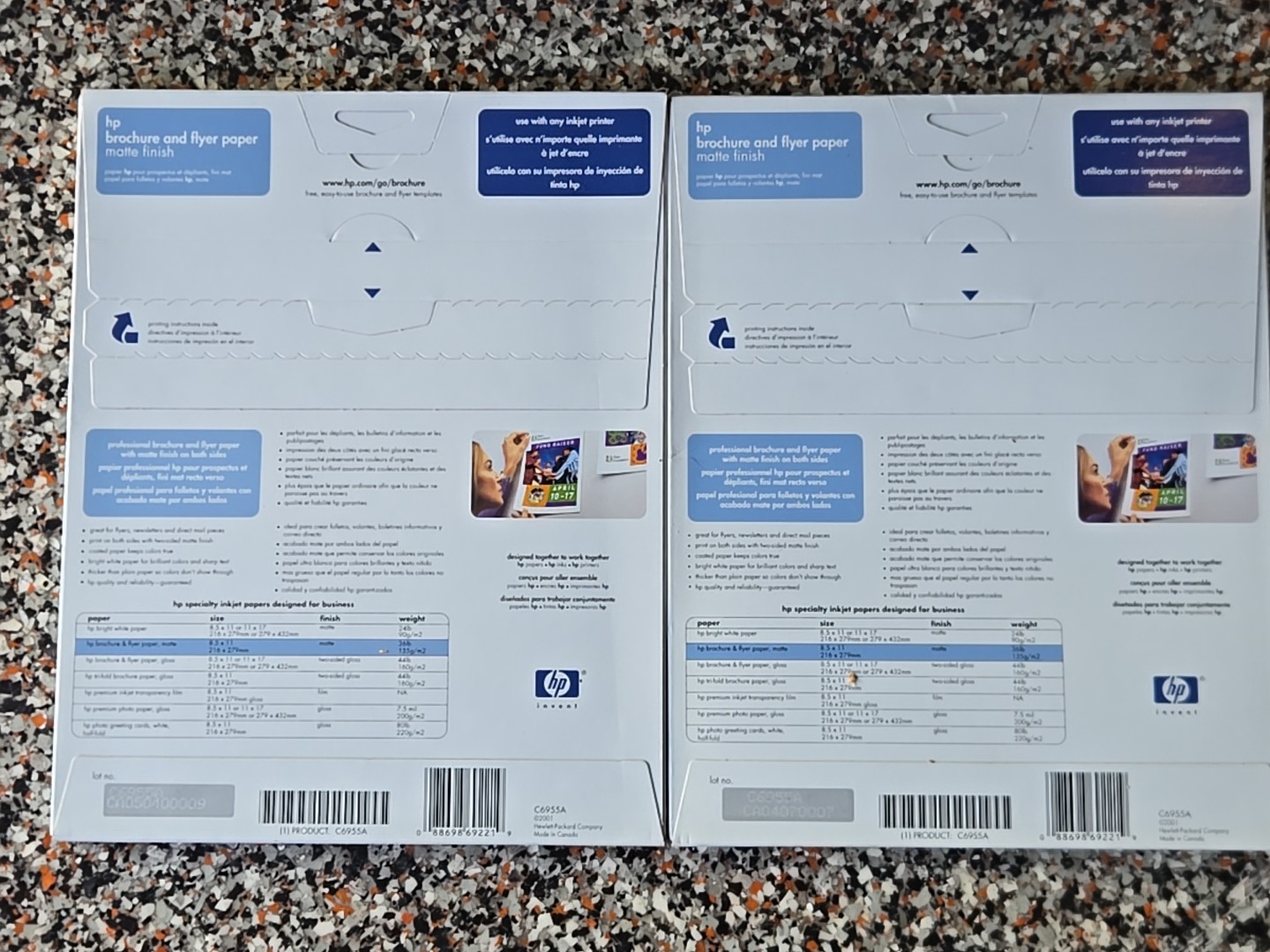 Lot 2x HP brochure and flyer paper Matte (50 Sheets Ea. 8.5 x 11 In) 36lb C6955A