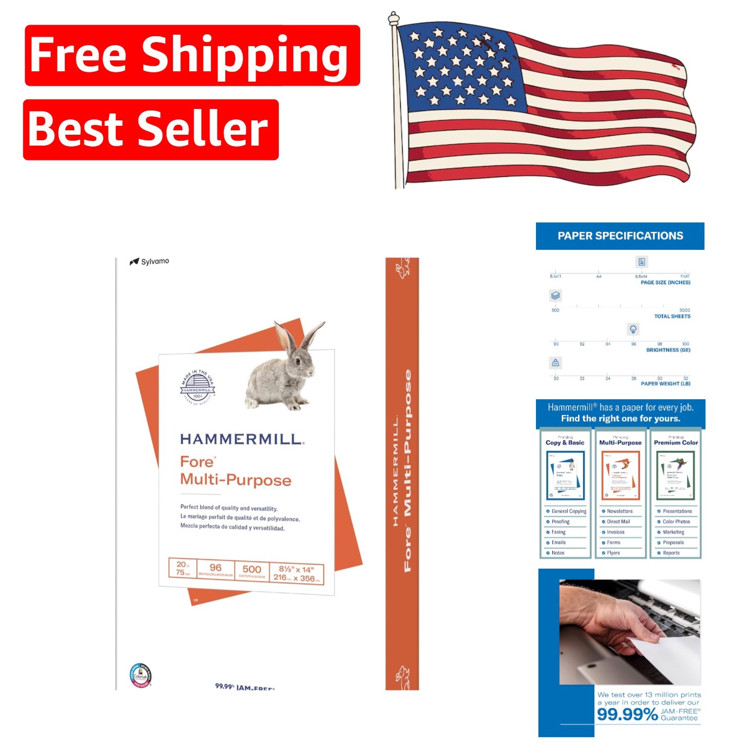 Fore Multi-Purpose 20 lb Paper – 500 Sheet Ream, ColorLok Technology, Legal Size