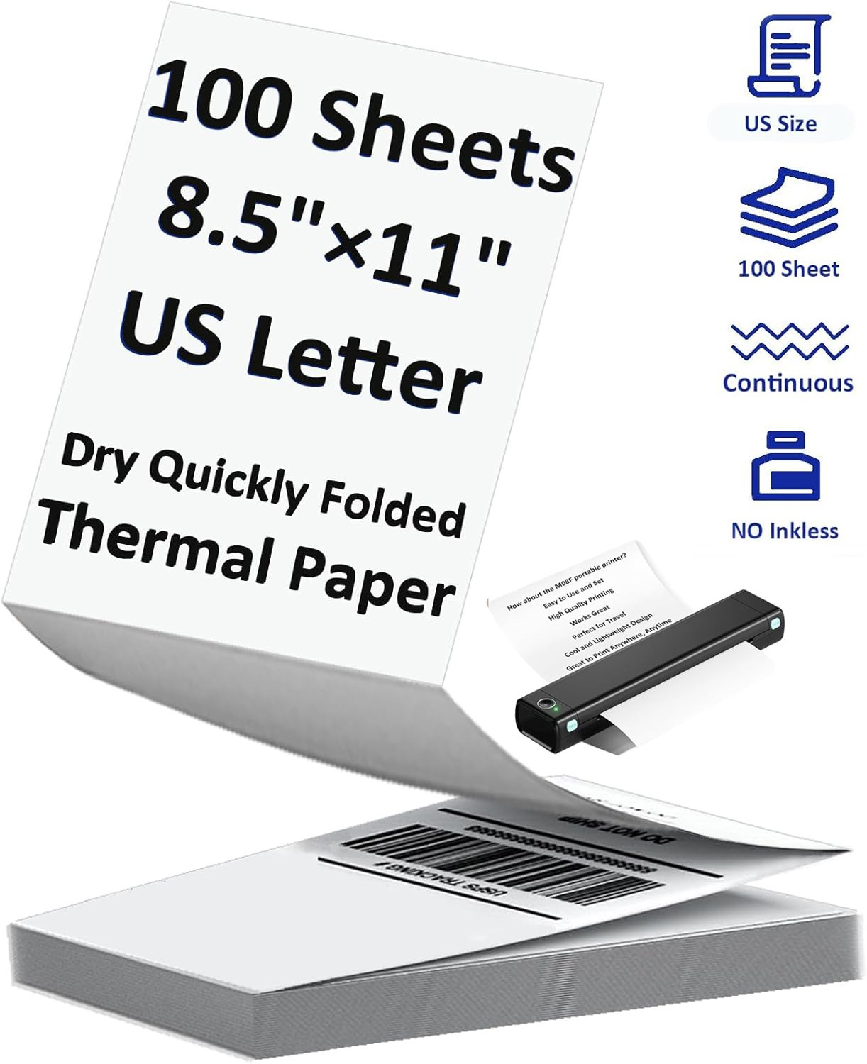 100 Sheets A4 Thermal Printer Paper 8.5×11″ for M08F M832 M834 Portable Printer