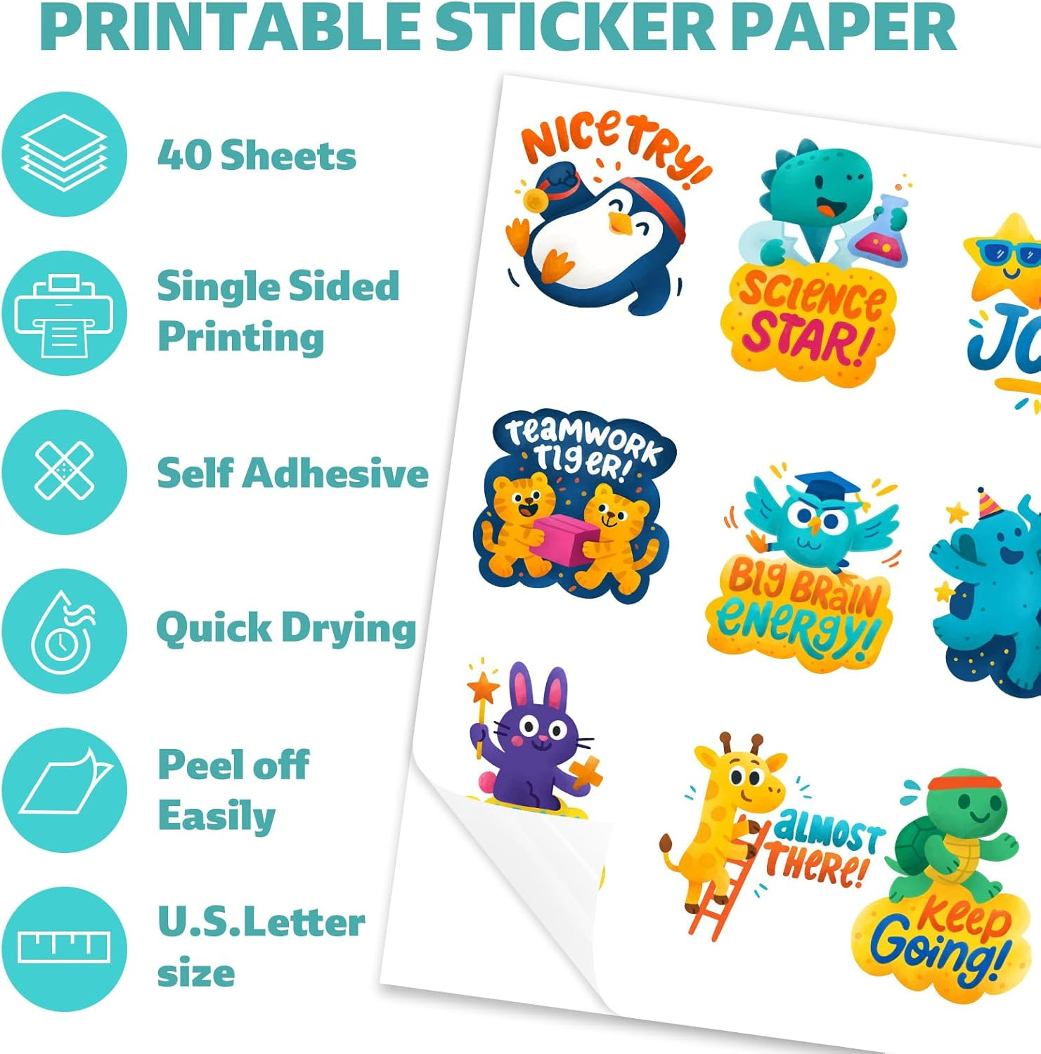 Vinyl Sticker Paper for Inkjet Printer, 40 Sheets 8.5″ X11” Matte Self-Adhesive
