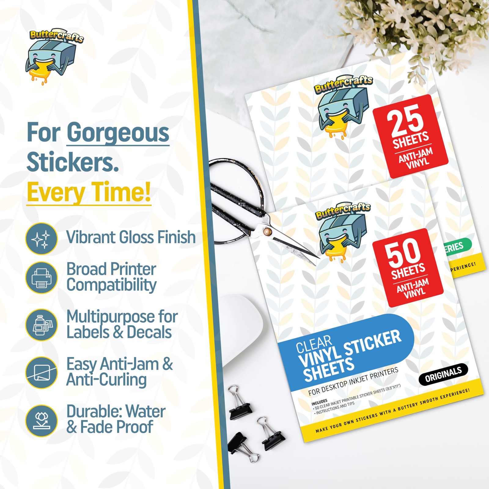 Clear Printable Vinyl Sticker Paper Waterproof 25 Sheets 8.5″x11″, Inkjet Pri…