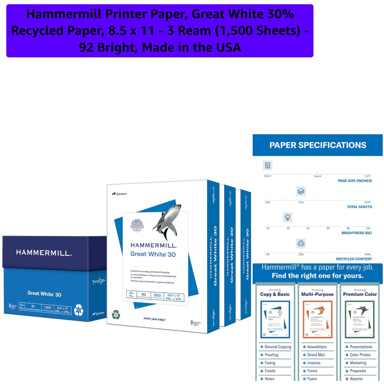 30% Recycled Paper, 8.5×11 – 1500 Sheets, Acid-Free & Smooth Finish