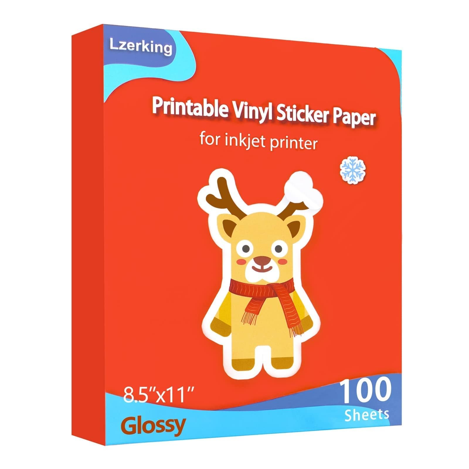 Glossy Printable Vinyl Sticker Paper for Printer – 100 Sheets White Self-Adhe…