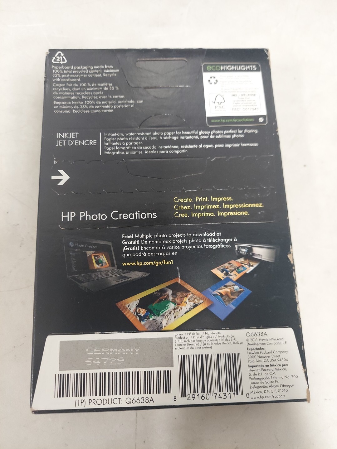 HP Advanced Photo Paper 4”x6” Glossy 100 Sheets Brand New Sealed #2281