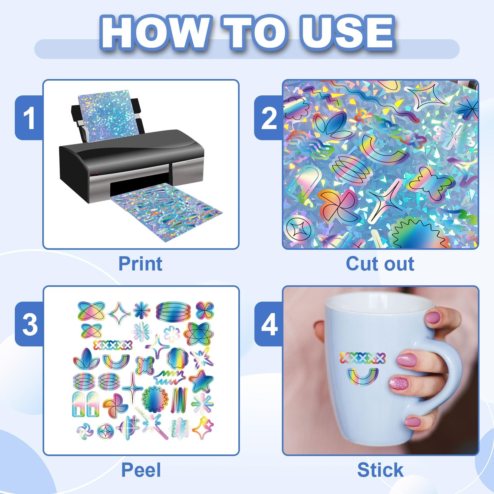 12×8 Inch Printable Holographic Sticker , 12 Sheets Vinyl Sticker A4 Waterpro…