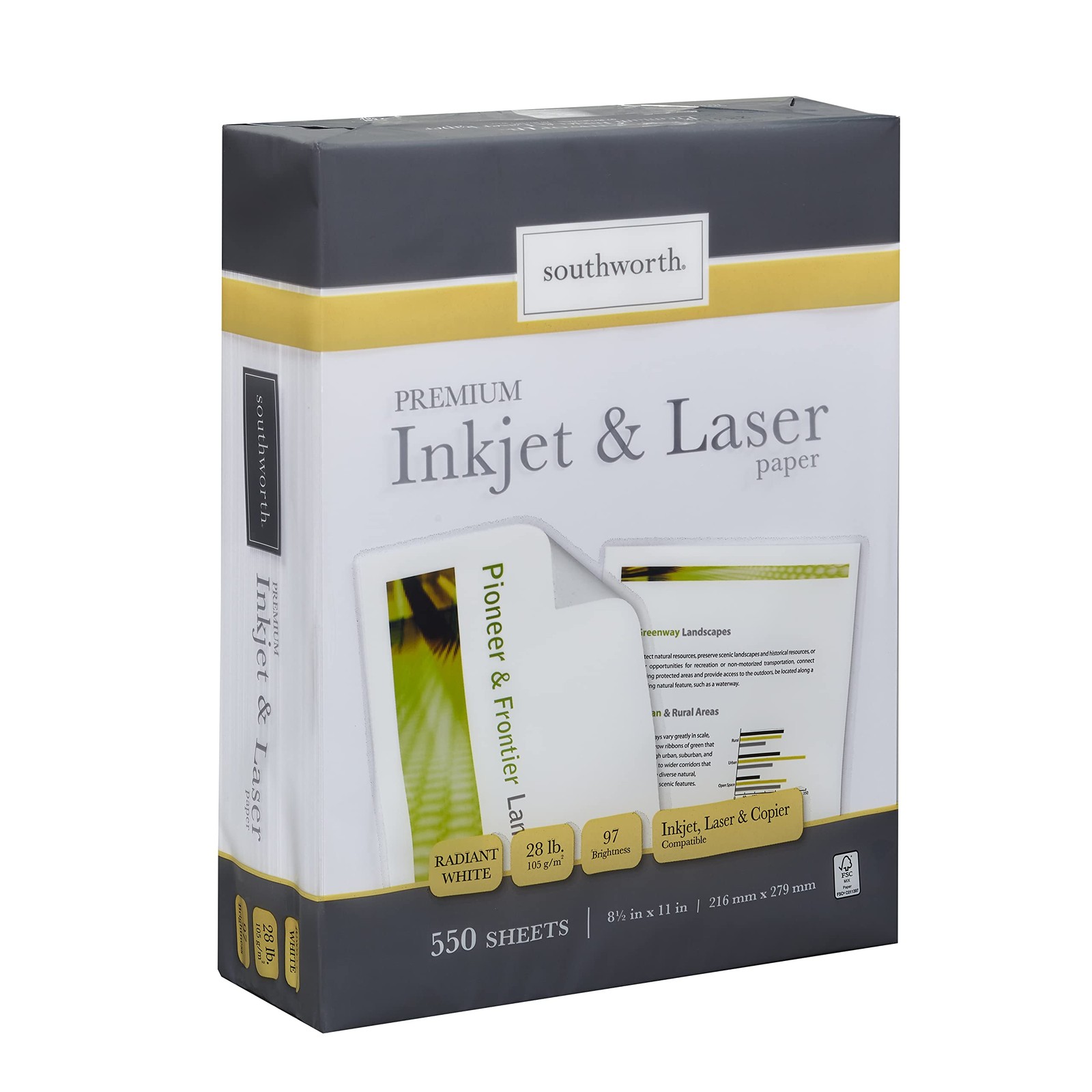 Southworth Inkjet & Laser Printer Paper, 8.5″ x 11″, 28 lb., Radiant White, 5…