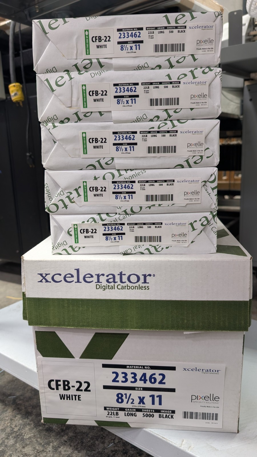 2,500 sheets Pixelle Xcelerator 22# White CFB Laser Carbonless Paper