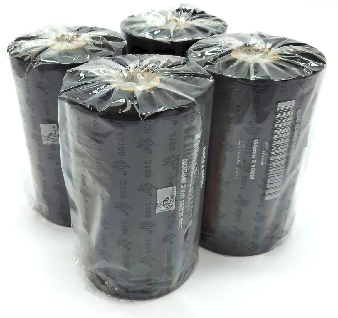 Zebra 156mm x 900M 2100 Wax Ribbons Black 02100BK15690 Genuine OEM – 4 Rolls