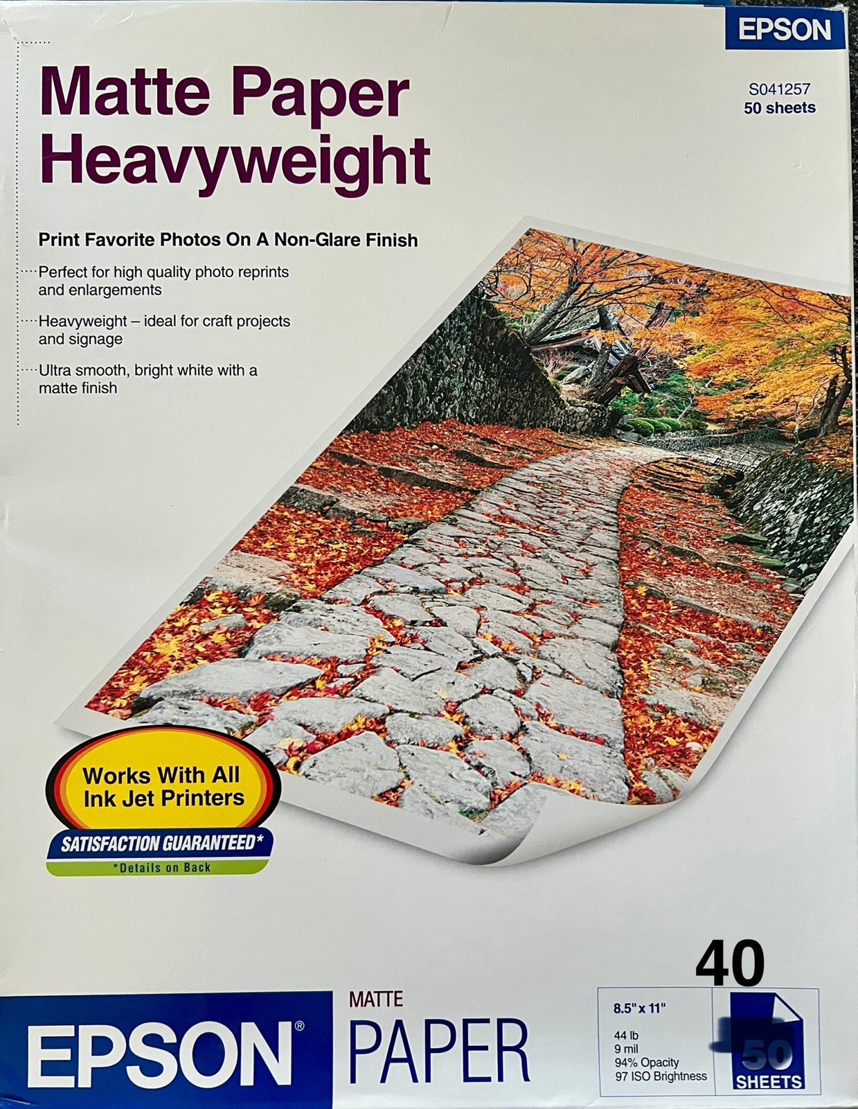Epson Matte Premium Presentation Heavyweight Paper 8.5 x 11″ 40 Sheet Open Pack