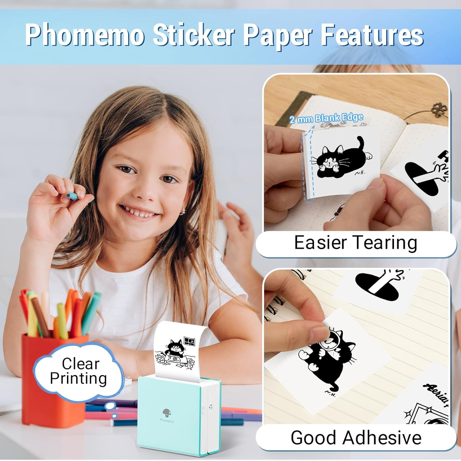 Phomemo White Self-Adhesive Thermal Paper, Glossy Printable Sticker Paper Label