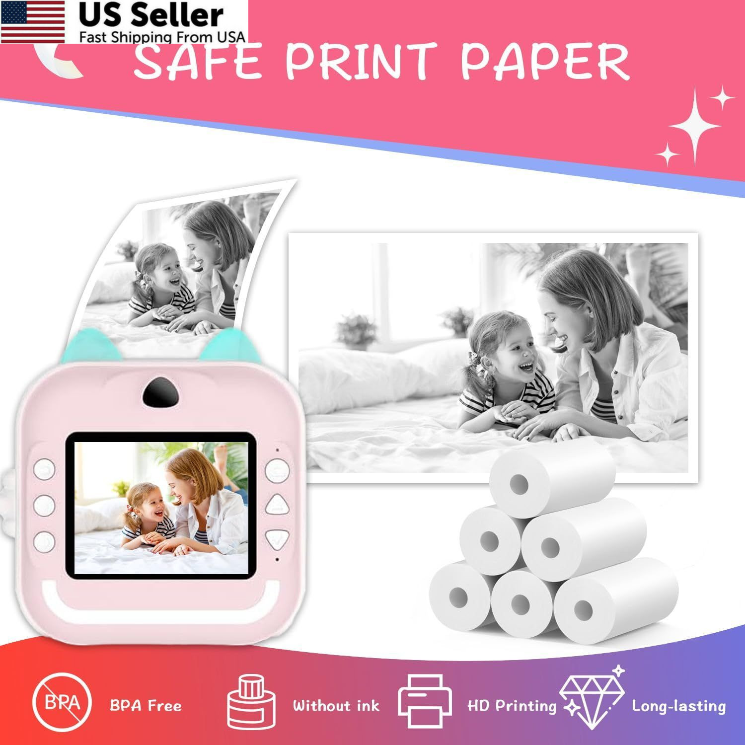 MIARALA 6 Rolls Instant Camera Refill Print Paper, HD 6 Rolls, white