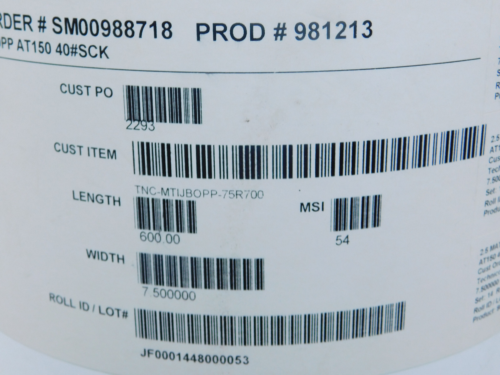 Technicote 2.5 Matte WH Digital IJ BOPP AT150 40#SCK Paper Roll 7.5″ wide