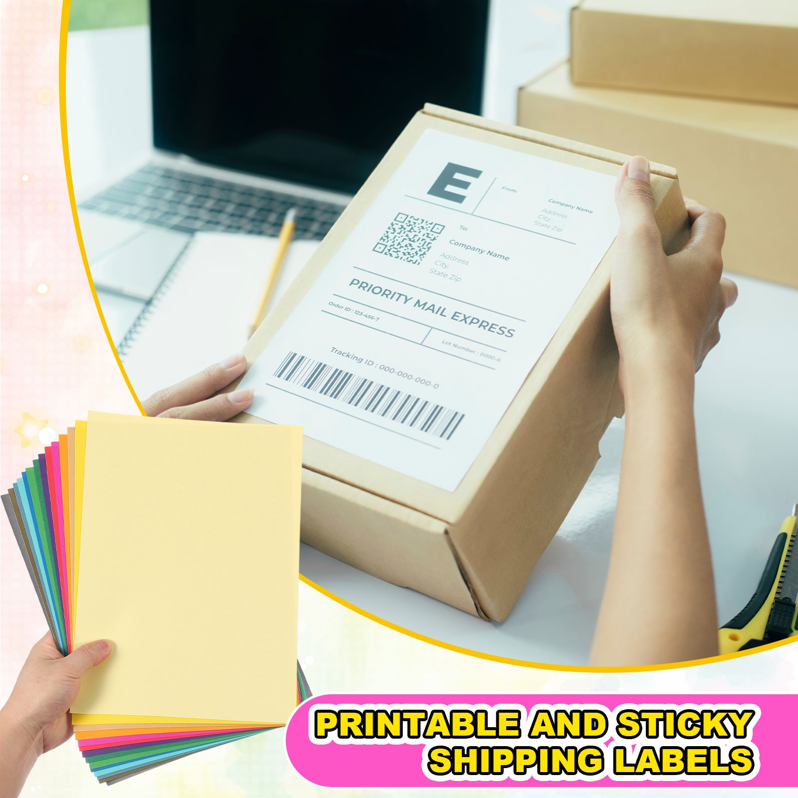 40Pcs Full Sheet Label Sticker Paper, A4 Shipping Labels, Dark Pink