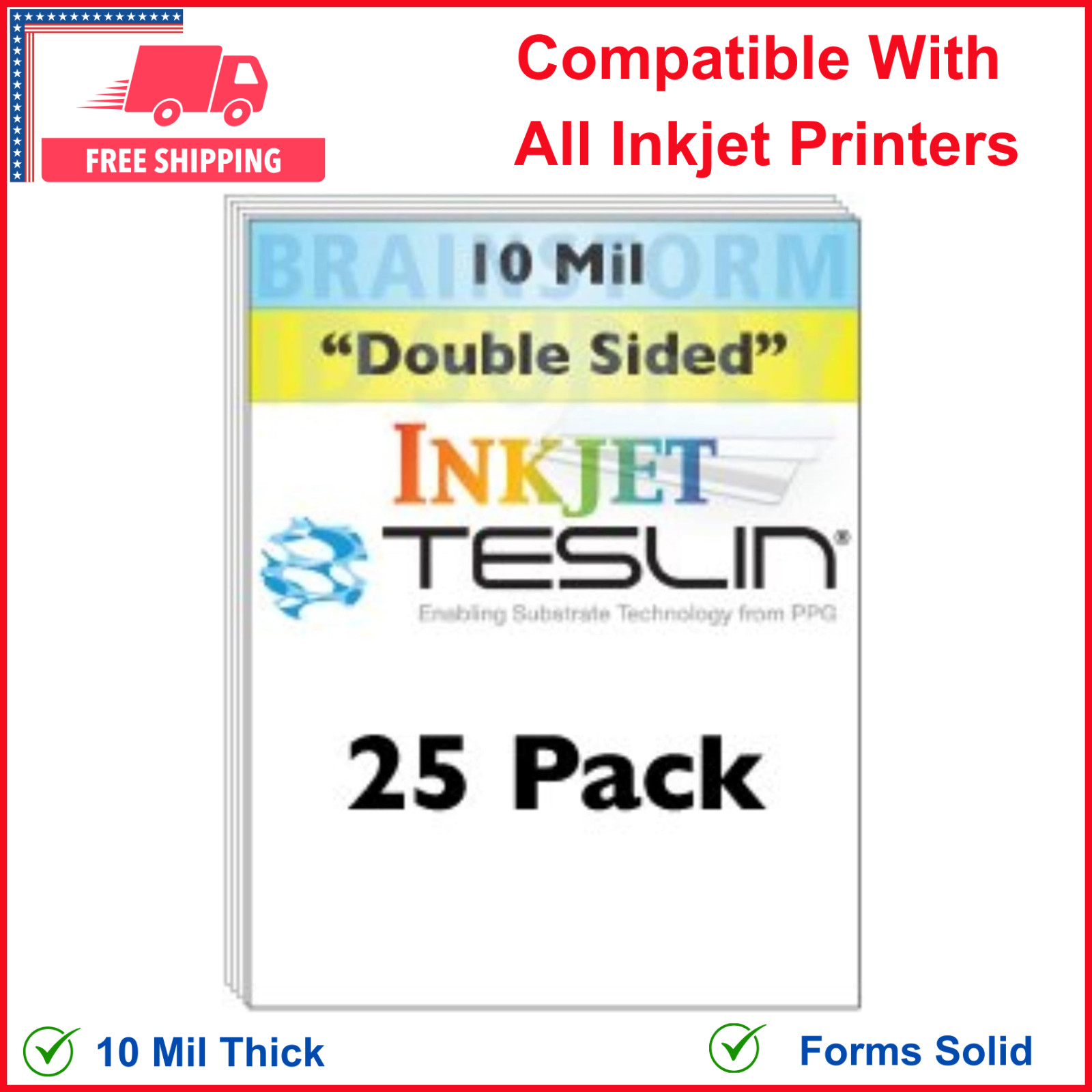 Inkjet Teslin Synthetic Paper – 25 Sheets – Forms Solid, 10 Mil Thick – Coated