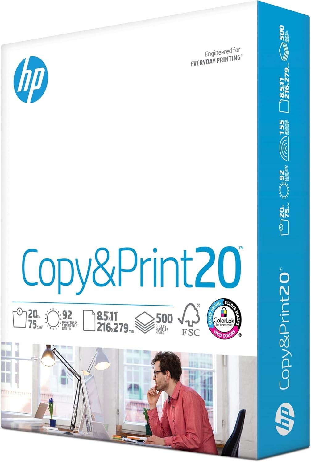 HP Office20 Printer Paper, White Letter Size 8.5″ x 11″, One Ream / 500 Sheets