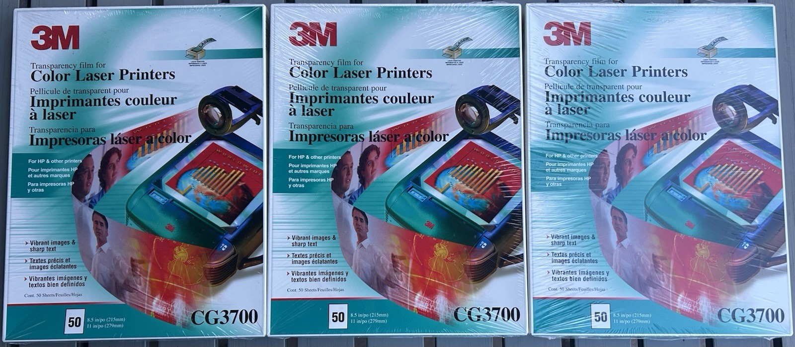 Lot Of (3) 3M CG3700 Transparency Film For Color Laser Printers 50 Count Sealed