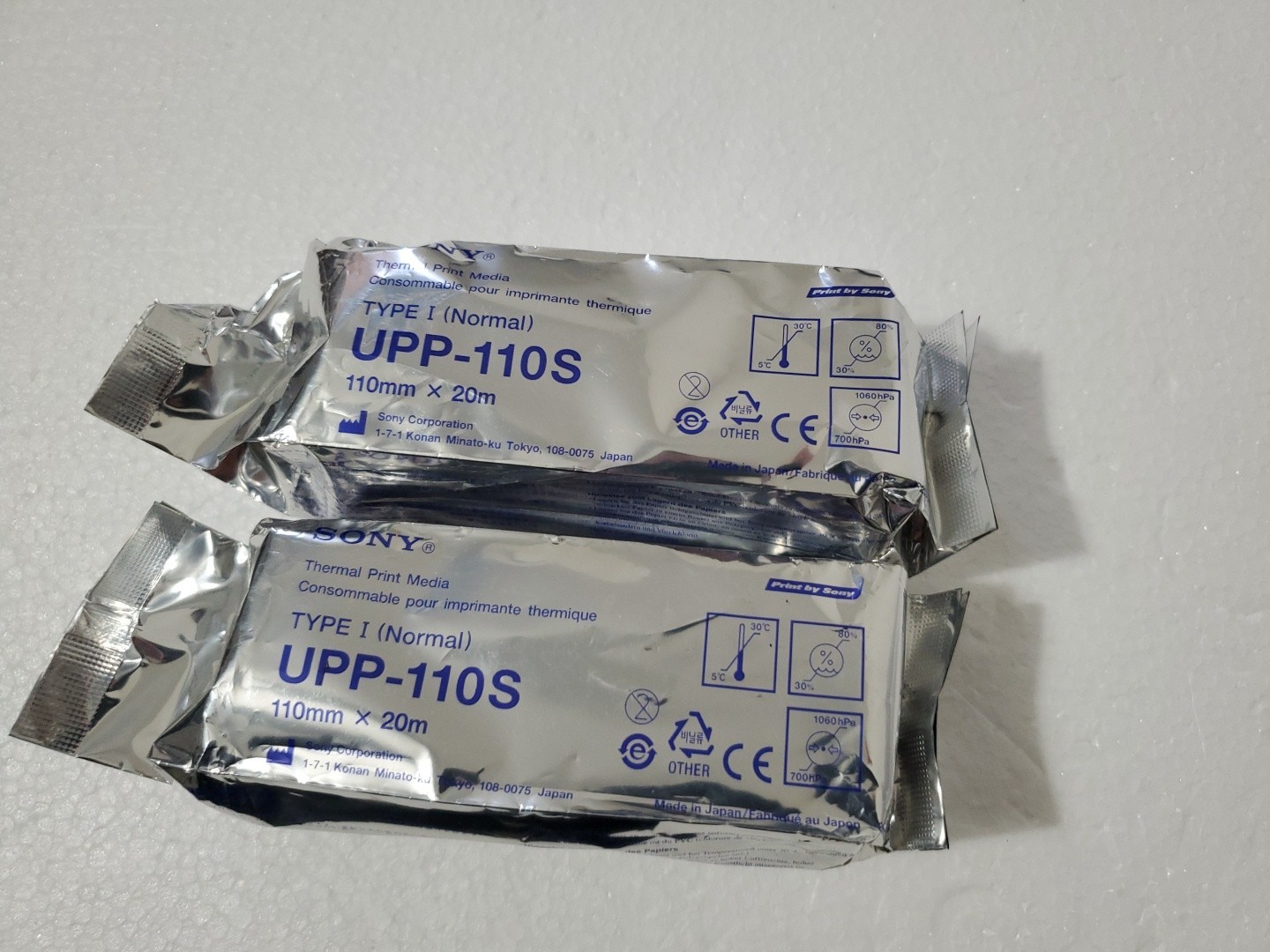 Sony UPP-110S Black & White Type 1 Thermal Print Paper 110mm x 20m – Lot 2 Rolls
