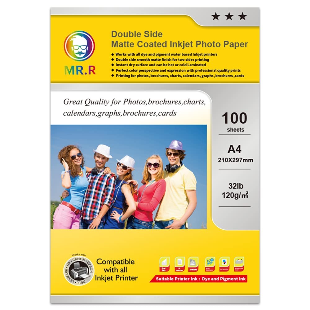 120gsm/sqm A4 Double Sided Matt Printable 100 Sheets Photo Paper Double Matt P…