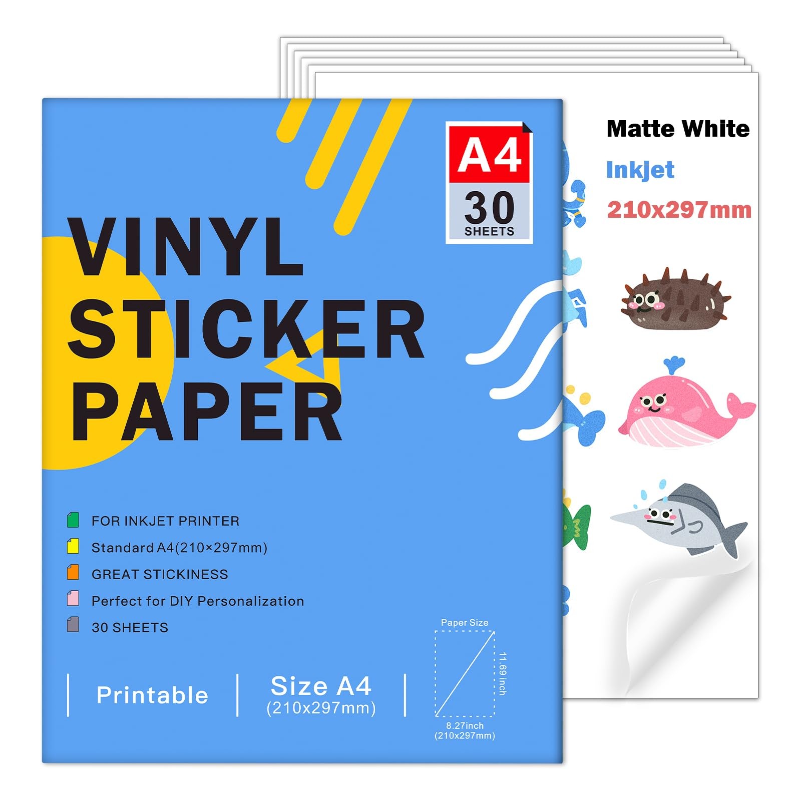 Printable Vinyl Sticker Paper Matt for Inkjet Printers A4 Size 297…