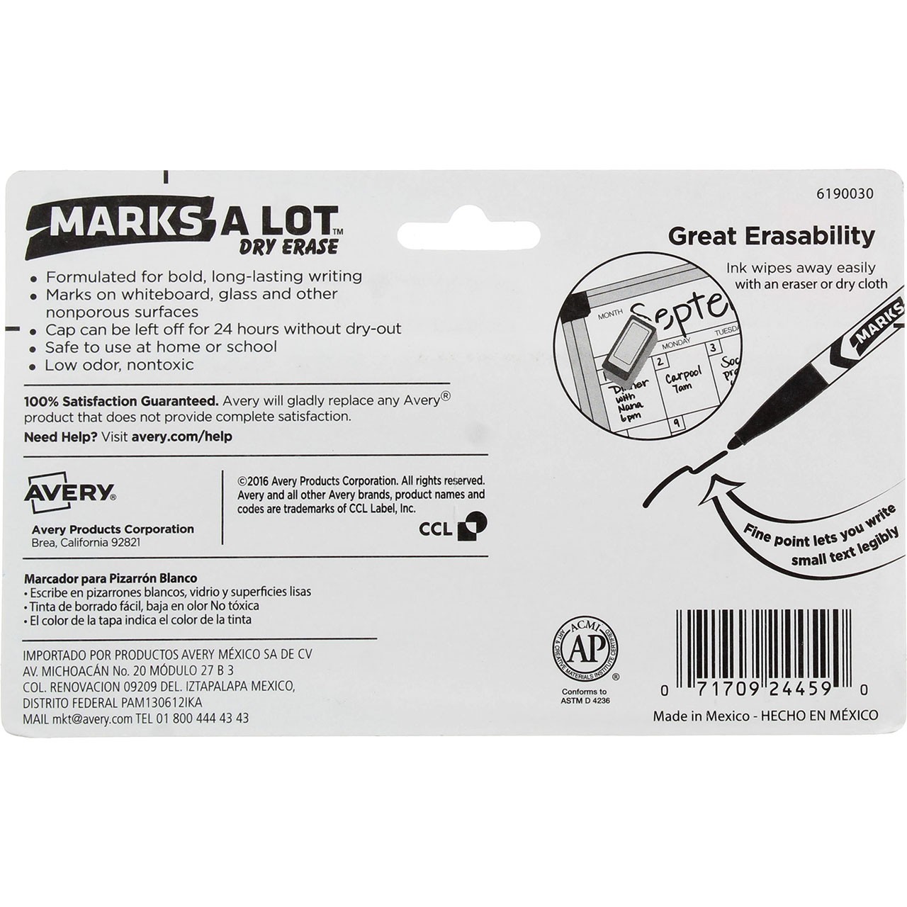 4 Pack Marks-A-Lot Dry Erase Marker, Assorted Colors 24459, Pen-Style, Bullet…