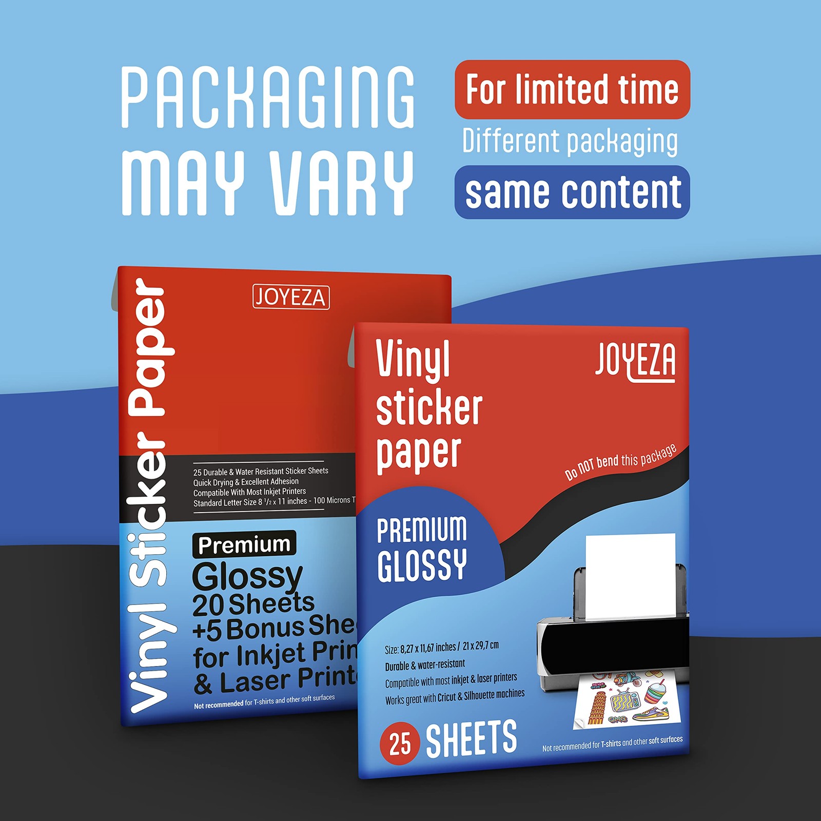 JOYEZA Premium Printable Vinyl Sticker Paper for Inkjet Printer – 25 Sheets