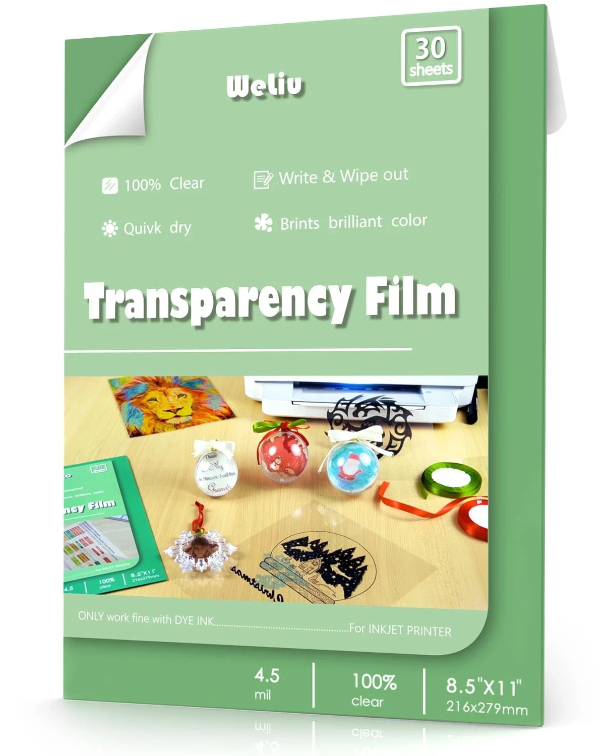 Weliu Transparency Sheets for Inkjet Printers, 30 Sheets 8.5″ X 11″, Clear Ac…
