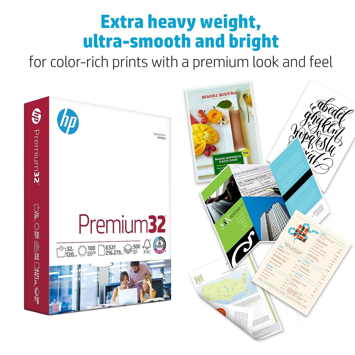 HP Paper Printer | 8.5 x 11 Paper | Premium 32 lb | 1 Ream – 500 Sheets | 100…