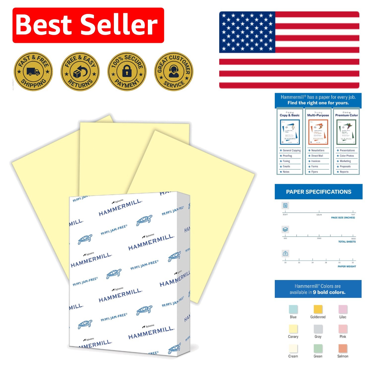 High-Quality Eco-Friendly 20 lb Canary Paper – 500 Sheets for All Printing Needs