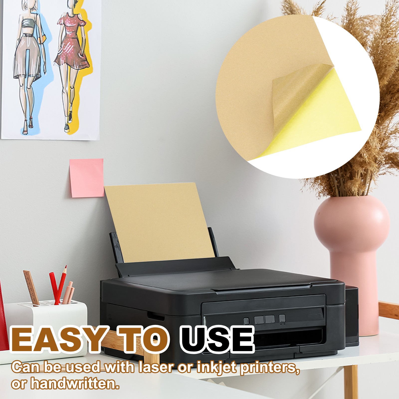 50 Pcs Sticker Paper for Printer 50 Pcs Full Sheet A4 Sticker Labels Brown
