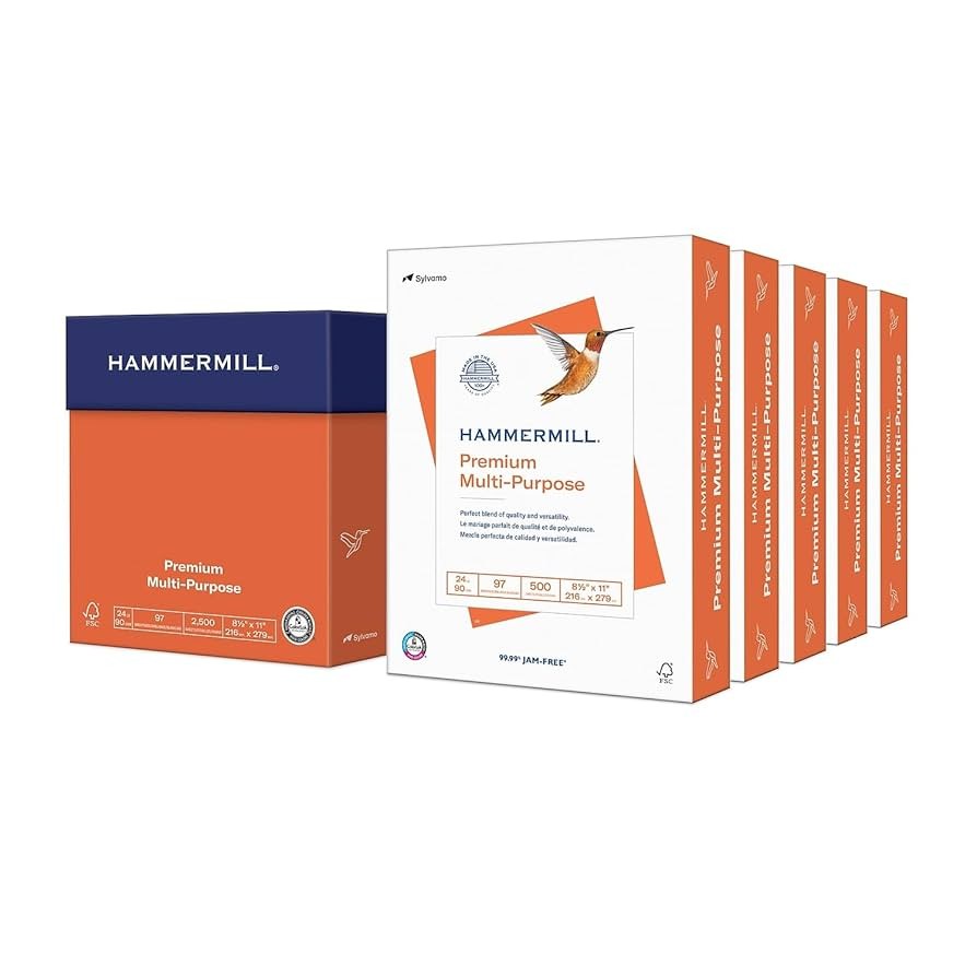 Hammermill Printer Paper, Premium Multipurpose Paper 24 lb, 8.5 x 11 – 5 Ream