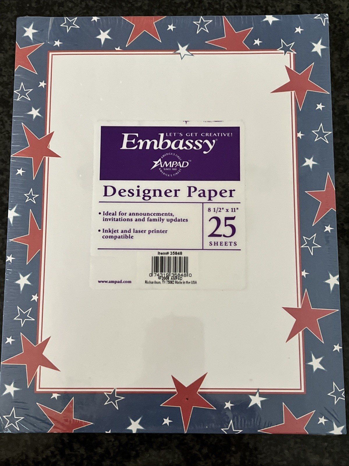 Patriotic Stars Letterhead Laser & Inkjet Printer Paper 25 Sheets Embassy Paper