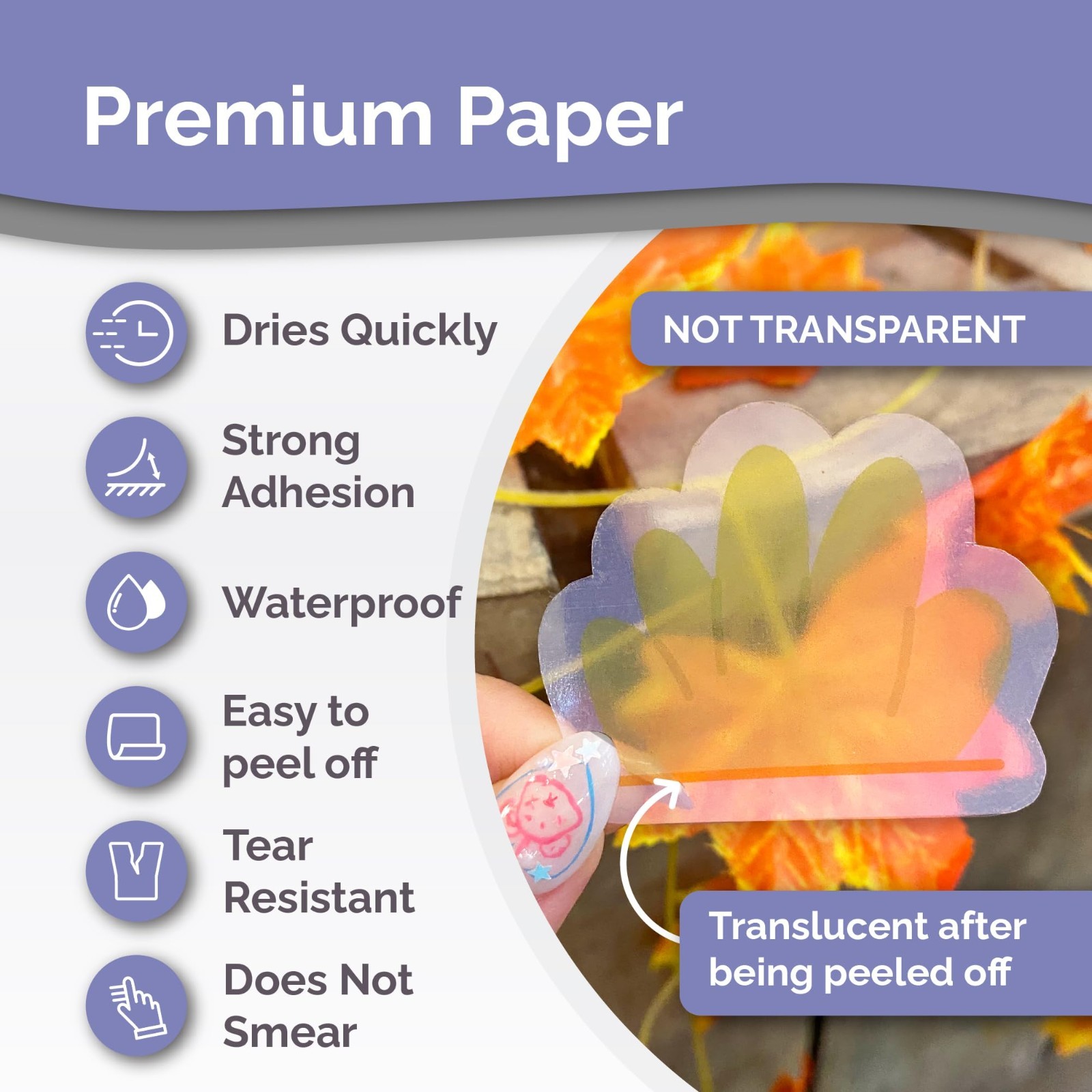 Translucent Semi-Clear Sticker Paper 62 Sheets – Waterproof, Quick-Dry, 8.5×11