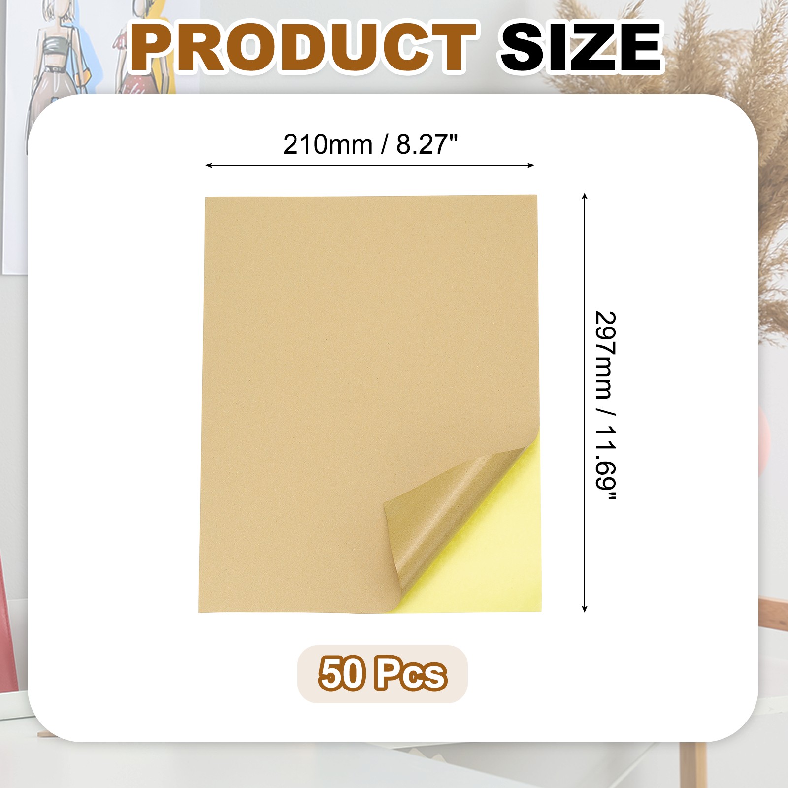 50 Pcs Sticker Paper for Printer 50 Pcs Full Sheet A4 Sticker Labels Brown