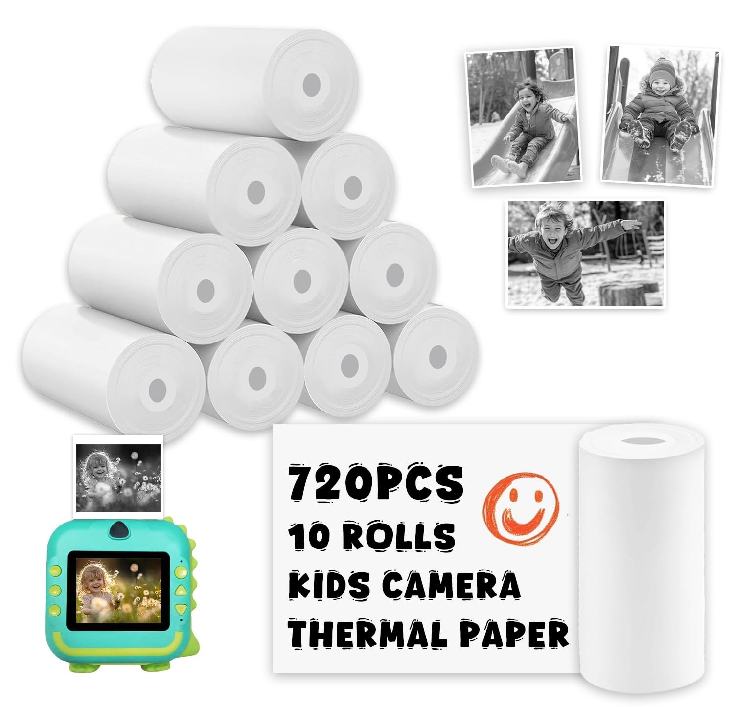 10 Rolls Kids Instant Print Camera Paper 57x25mm Thermal Photo Refill 720Pcs