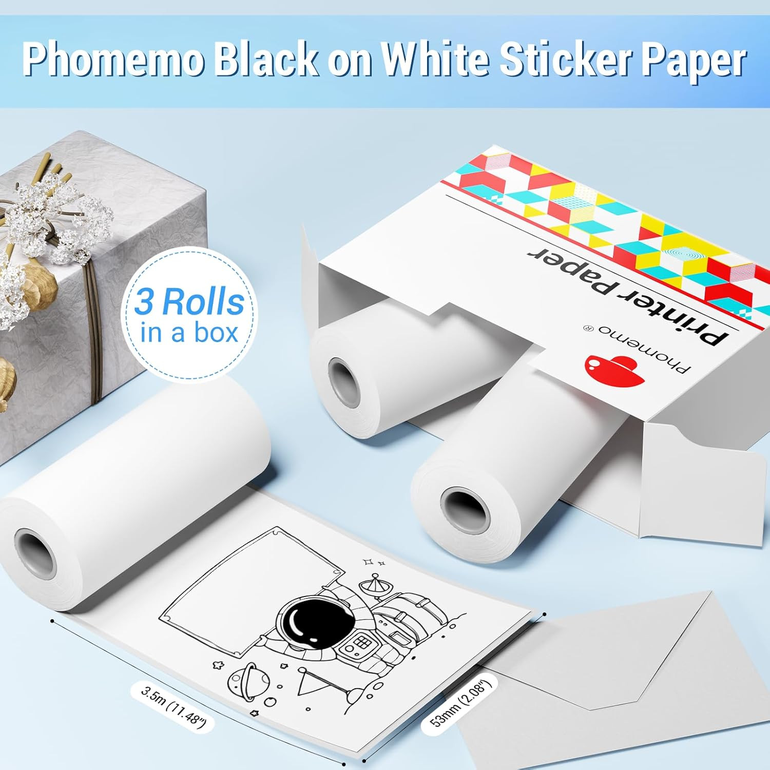 Phomemo White Self-Adhesive Thermal Paper, Glossy Printable Sticker Paper Label