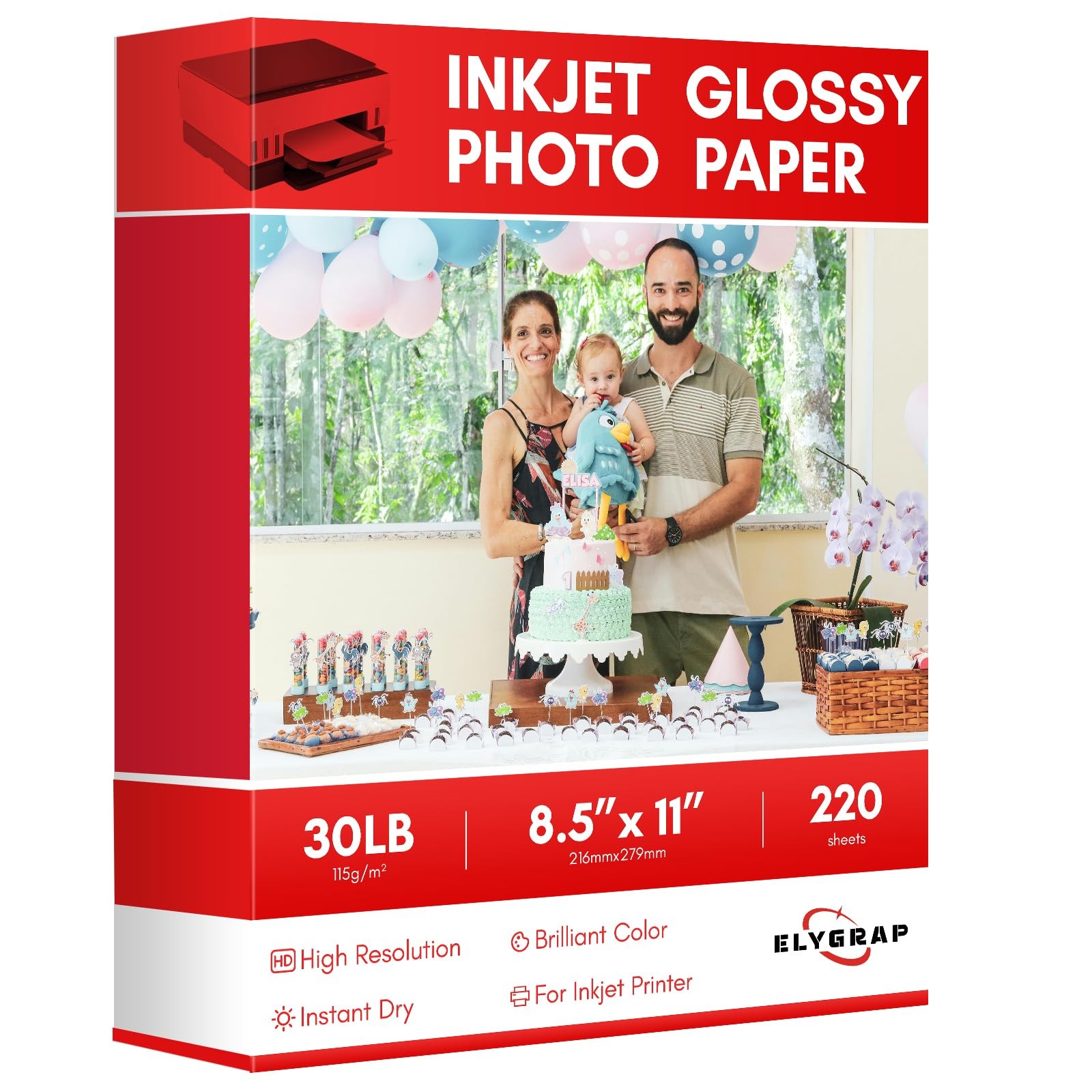 220 Sheets 8.5×11 Inch Glossy Thin Inkjet Printer Paper 115gsm 30Lb Chip Bag