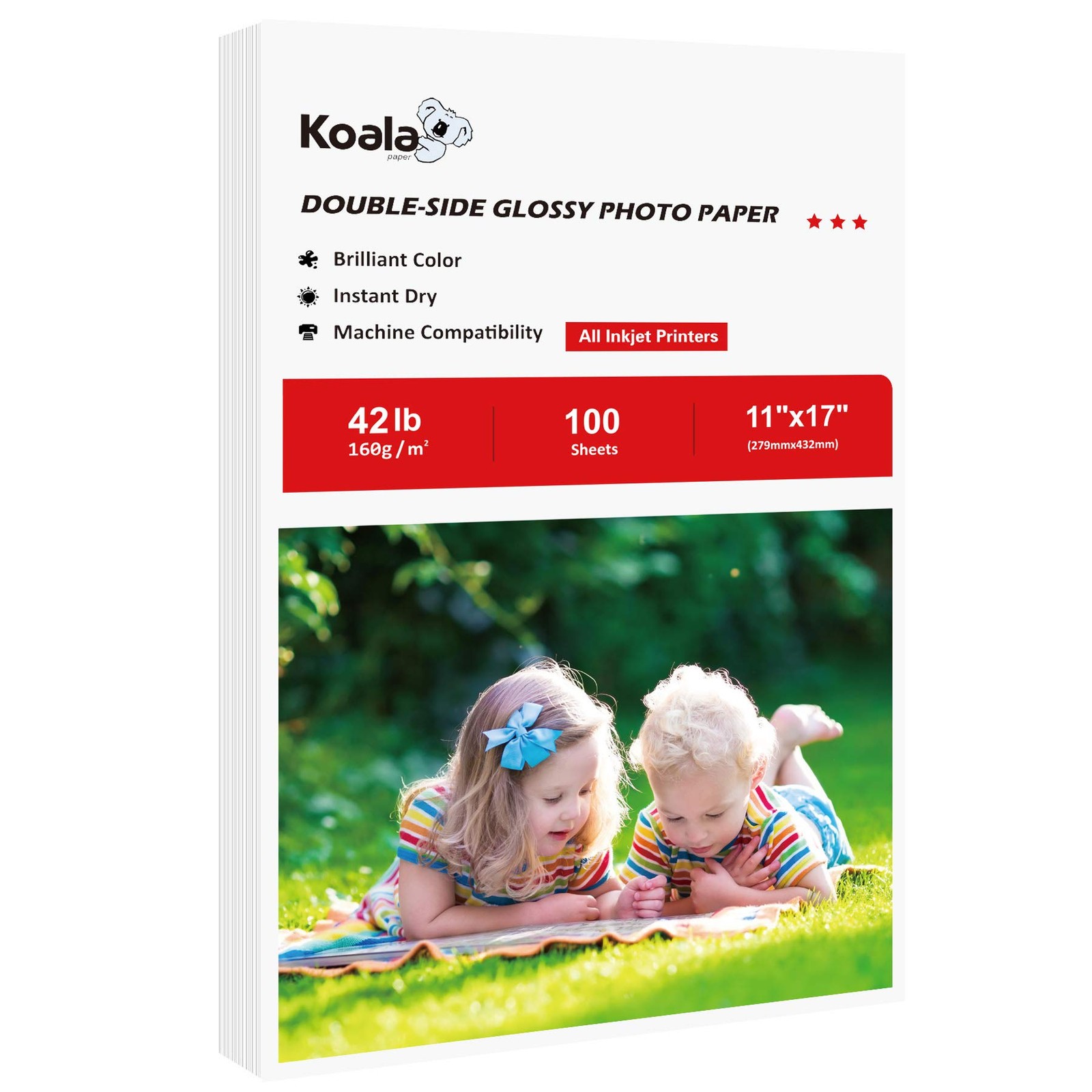 100 Sheets 11×17″ 42LB Koala Brochure Paper Double Side Glossy for Inkjet