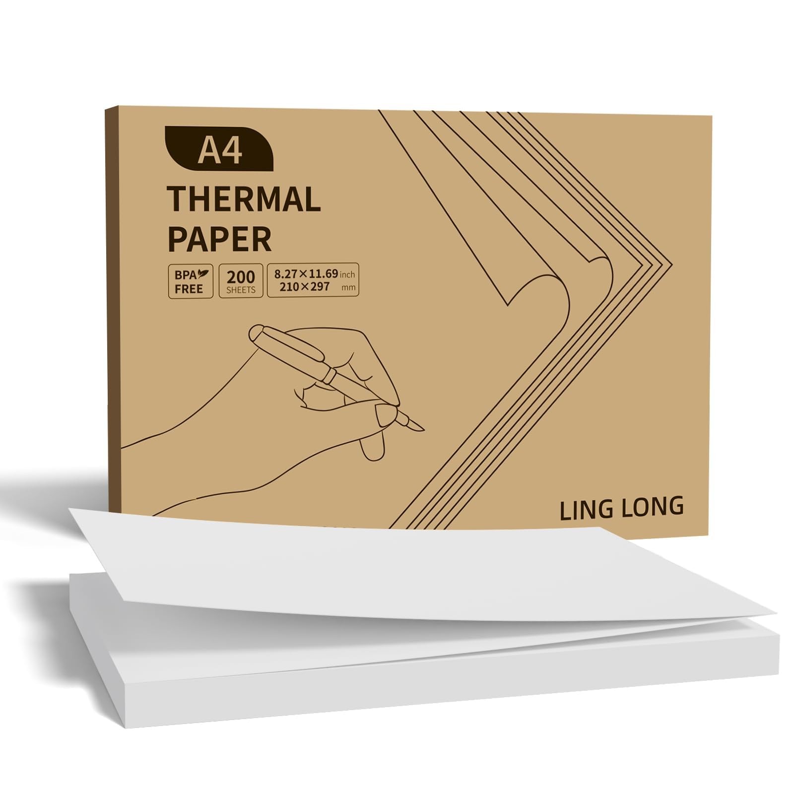 LINGLONG A4 Thermal Printer Paper, [A4]200 Sheets Continual 8.5 x 11″, White