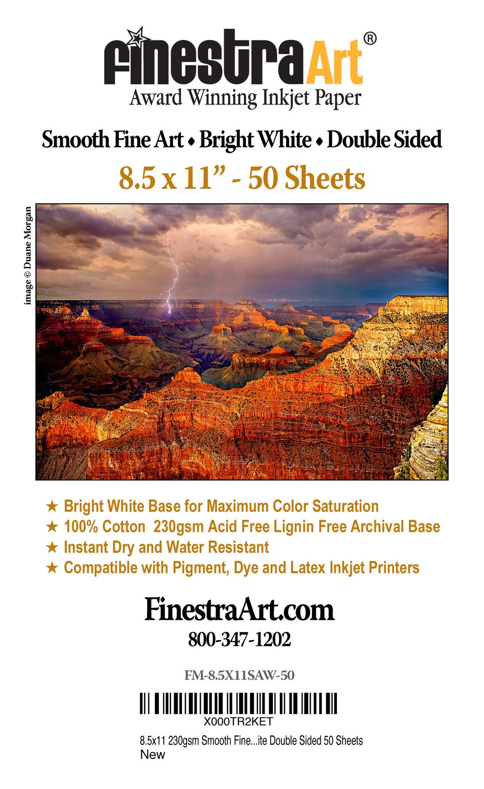 8.5″ X 11″ Smooth Fine Art Archive Bright White Double Sided Inkjet Paper – 5…