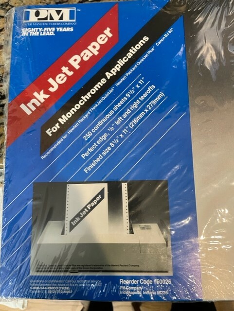 Printer Ink Jet 19 HolePunche 250 Continuous Sheets 9.5×11 Paper Manufacturer Co
