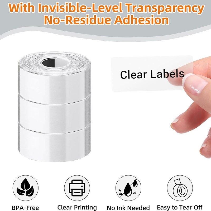 1/2” Transparent Thermal Sticker Tape Roll Adhesive Name Jar Clear Label D30